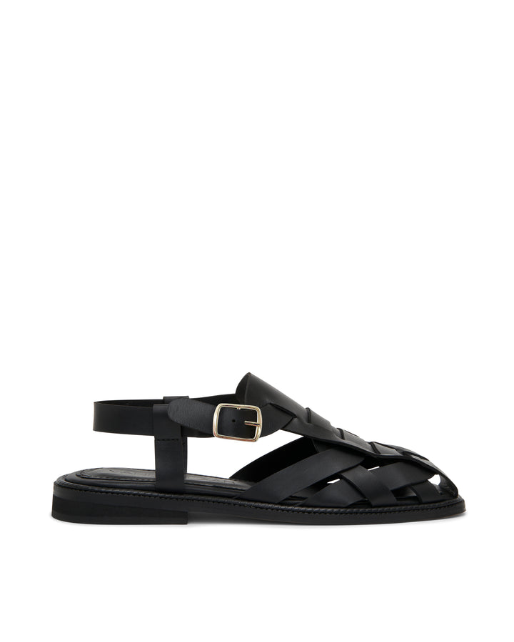 Luxury fisherman sandals for women that are made from soft leather and don't cause blisters. Unique design fisherman sandals that are comfortable. Made from premium black leather, and featuring a polished gold buckle. Elevated and timeless classic fisherman sandals with a twist.